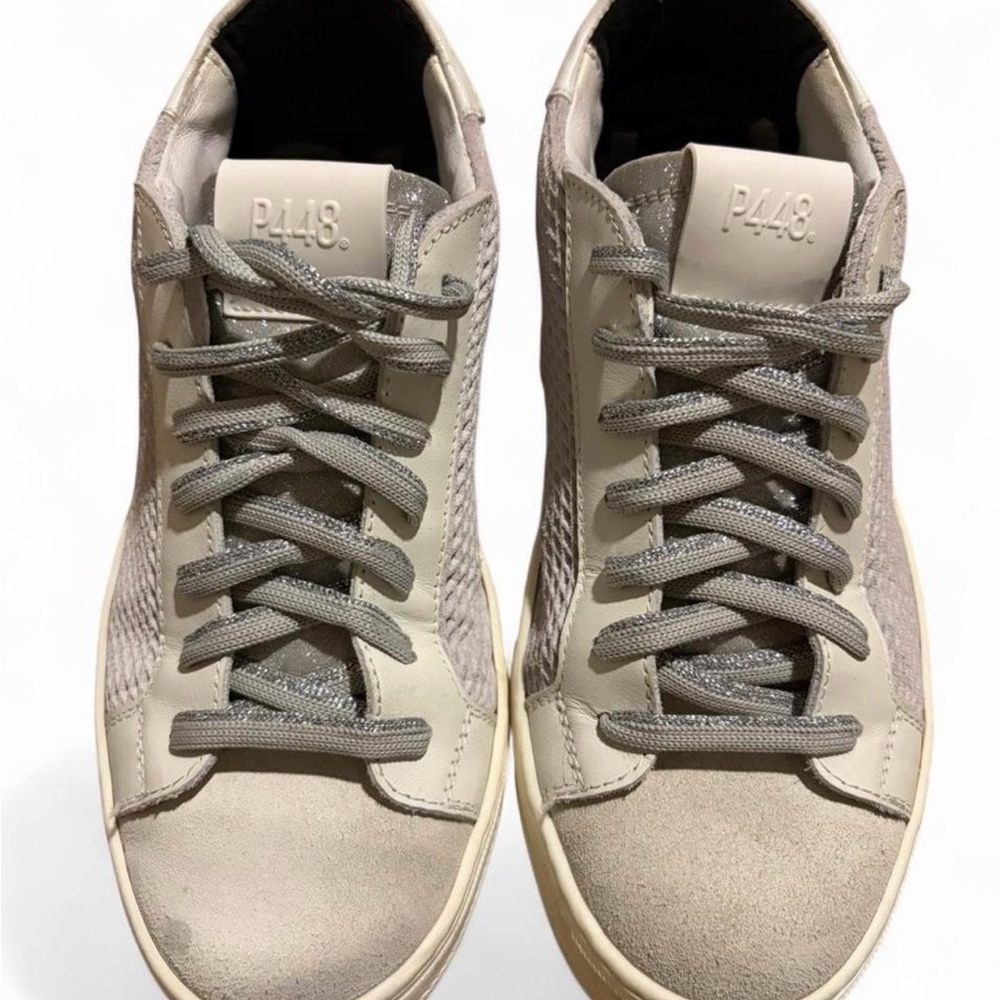 P448 Worn Once Gray and Cream Low-Top Sneakers